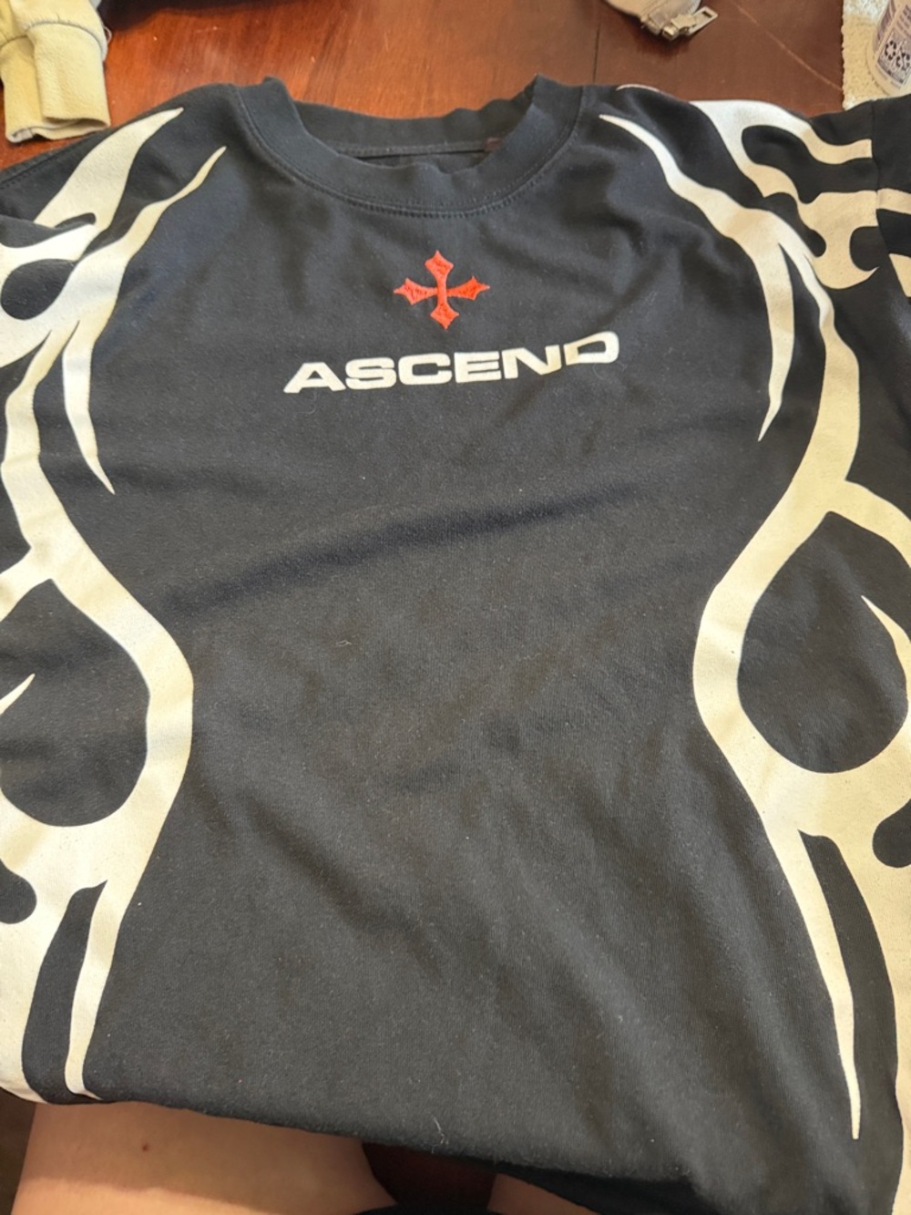 PacSun Black Tee with White Tribal Print and Red Accent